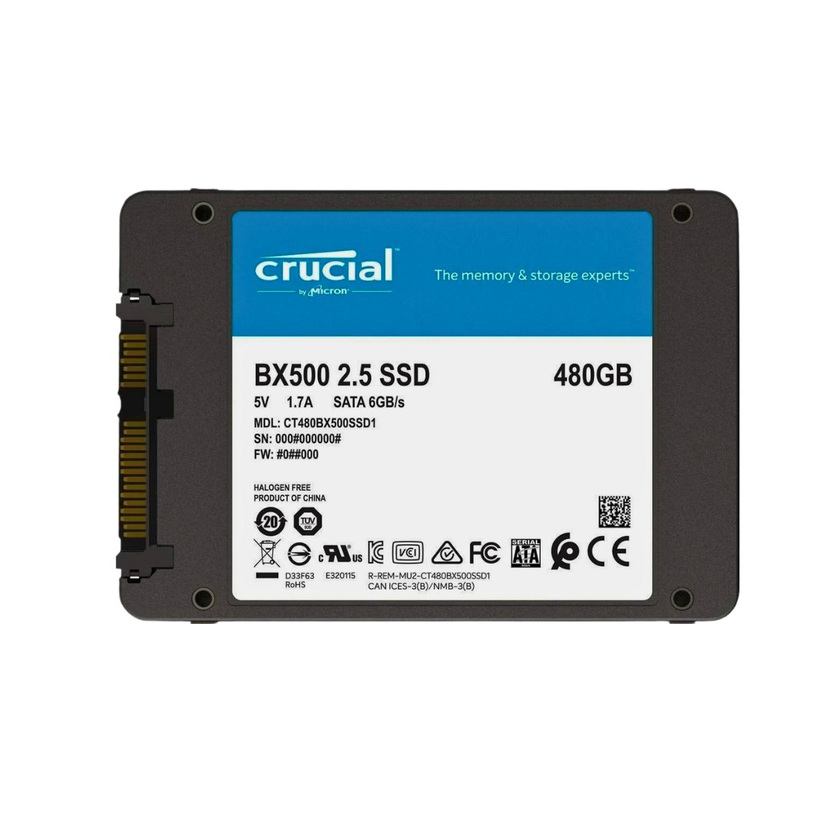 Crucial BX500 480GB SSD Solid State Drive 2.5" Internal SATA 6Gb/s 540 MB/s NAND TLC CT480BX500SSD1 - SaveMyServer.com